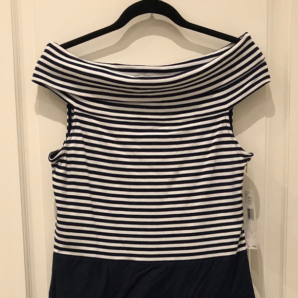 Ralph Lauren Navy Striped Cotton Fit and Flare Dress NWT - Picture 2 of 5